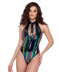 Roma R-6277 - Lace-Up Vinyl Romper