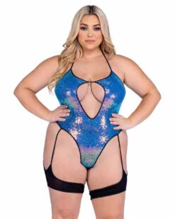 Roma PR-6428X, Plus Size Sequin Keyhole Romper