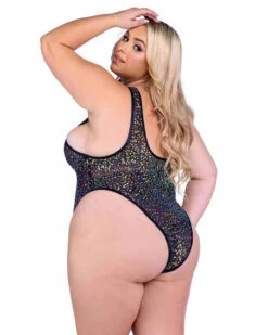 Roma PR-6432X, Plus Size Sequin Fishnet Romper -Funky Lingerie Outlet 6432Q Blk Back 10468.1714196088
