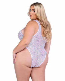 Roma PR-6432X, Plus Size Sequin Fishnet Romper -Funky Lingerie Outlet 6432Q Wht Back 10226.1714196080