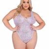 Roma PR-6432X, Plus Size Sequin Fishnet Romper -Funky Lingerie Outlet 6432Q Wht 82260.1714196070