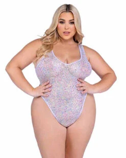 Roma PR-6432X, Plus Size Sequin Fishnet Romper