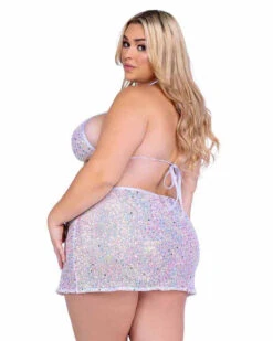 Roma PR-6433X, Plus Size Sequin Fishnet Criss-Cross Halter Top -Funky Lingerie Outlet 6433Q 6434Q Wht Back 06651.1714194947