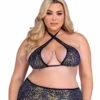 Roma PR-6433X, Plus Size Sequin Fishnet Criss-Cross Halter Top -Funky Lingerie Outlet 6433Q Blk 72577.1714194889