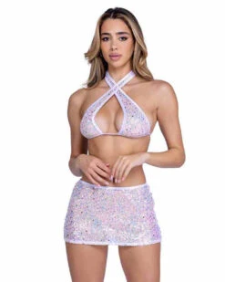 Roma PR-6434, Sequin Fishnet Mini Skirt -Funky Lingerie Outlet 6433 6434 Wht 79437.1714195297