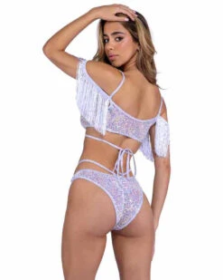 Roma PR-6438, Sequin Fishnet Strappy Shorts -Funky Lingerie Outlet 6437 6438 Wht Back 89162.1714193074