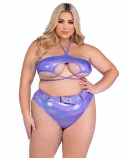 Roma PR-6544X, Plus Size Shimmer High-Waisted Cheeky Shorts -Funky Lingerie Outlet 6439Q 6544Q Lav 47557.1714177379