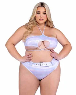 Roma PR-6544X, Plus Size Shimmer High-Waisted Cheeky Shorts -Funky Lingerie Outlet 6439Q 6544Q Wht 67852.1714177391