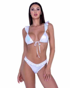 Roma PR-6445, Metallic Iridescent Bikini Top With Ruffle Detail -Funky Lingerie Outlet 6445 6446 Wht 19687.1714175471