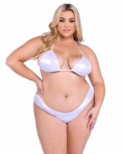 Roma PR-6453X, Plus Size Metallic Thong Back Shorts -Funky Lingerie Outlet 6450Q 6453Q Wht 87388.1714092760