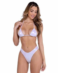 Roma PR-6453, Metallic Iridescent Thong Back Shorts -Funky Lingerie Outlet 6450 6453 Wht 91513.1714092481