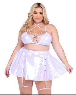 Roma PR-6454X, Plus Size Metallic Criss Cross Bikini Top With Rhinestone Strap -Funky Lingerie Outlet 6454Q 6455Q Wht 74482.1714091894