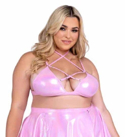 Roma PR-6454X, Plus Size Metallic Criss Cross Bikini Top With Rhinestone Strap -Funky Lingerie Outlet 6454Q BP 26260.1714091838