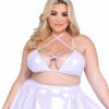 Roma PR-6454X, Plus Size Metallic Criss Cross Bikini Top With Rhinestone Strap -Funky Lingerie Outlet 6454Q Wht 26710.1714862029