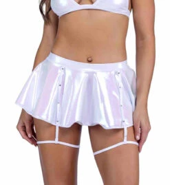 Roma PR-6455, Metallic Iridescent Skirt With Attached Rhinestone Garters