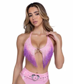 Roma PR-6460, Metallic Bikini Top With Ombre Fringe Detail