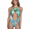 Roma PR-6471, Keyhole Metallic Romper With Leg Straps -Funky Lingerie Outlet 6471 Green 13166.1714078388