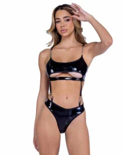 Roma PR-6473, Vinyl & Chain Underboob Romper