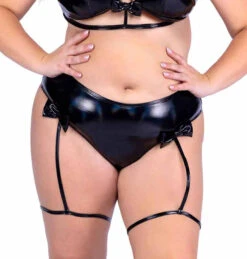 Roma PR-6476X, Vinyl High-Waisted Shorts With Bow Strap Detail