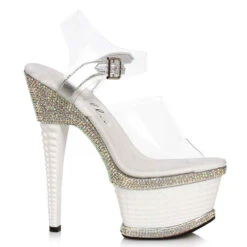 649-ANGEL, 6 Inch Textured Heel Platform With Rhinestones -Funky Lingerie Outlet 649 ANGEL WHT 25248.1699758750