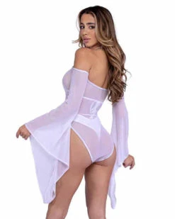 Roma PR-6497, Sheer Bell Sleeve Romper -Funky Lingerie Outlet 6497 Wht Back 61441.1714078637