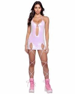 Roma PR-6543, Iridescent Cutout Dress With Attached Leg Wraps -Funky Lingerie Outlet 6543 Wht 31660.1714090847