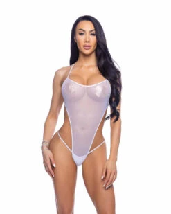 Roma R-6704, Holographic Mesh Cutout Bodysuit -Funky Lingerie Outlet 6704 Wht 95367.1750875066