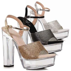 675-LARISSA, Chunky Heel Rhinestones Sandal CLEARANCE