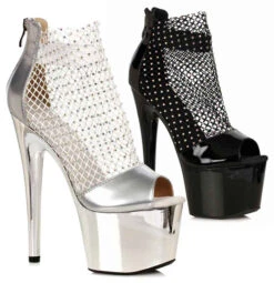 709-ADRIANA, Fishnet Rhinestone Ankle Boots CLEARANCE