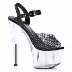 709-CHERYL, 7 Inch Heel Platform Sandal With Rhinestone Mesh CLEARANCE -Funky Lingerie Outlet 709 CHERYL blk 80892.1725832963