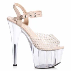 709-CHERYL, 7 Inch Heel Platform Sandal With Rhinestone Mesh CLEARANCE -Funky Lingerie Outlet 709 CHERYL nude 65959.1726068054