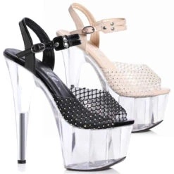 709-CHERYL, 7 Inch Heel Platform Sandal With Rhinestone Mesh CLEARANCE