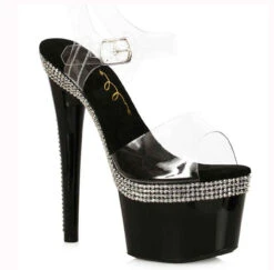 709-HATTIE, 7" Pointed Stiletto Sandal W/Rhinestones On Platform CLEARANCE