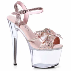 709-VAMP, 7 Inch Heel Platform Sandal With Rhinestone Bow