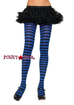 LA-7100, Nylon Striped Color Tights One Size -Funky Lingerie Outlet 7100 blu1 34712.1534181038