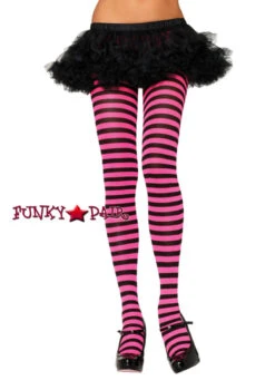 LA-7100, Nylon Striped Color Tights One Size -Funky Lingerie Outlet 7100 hotpnk 29128.1534181049