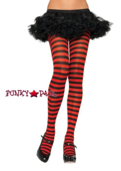 LA-7100, Nylon Striped Color Tights One Size -Funky Lingerie Outlet 7100 red 63560.1534181045