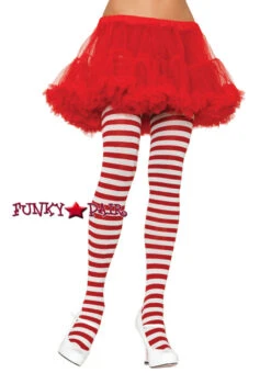 LA-7100, Nylon Striped Color Tights One Size -Funky Lingerie Outlet 7100 redwht 80524.1534181060