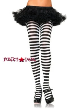 LA-7100, Nylon Striped Color Tights One Size -Funky Lingerie Outlet 7100 whtblk 03411.1534181025