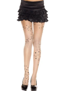 MUSIC LEGS ML-7202, Heart And Star Print Pantyhose