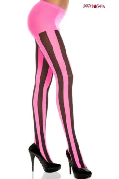MUSIC LEGS ML-7219, Contrast Vertical Striped Pantyhose -Funky Lingerie Outlet 7219 blackhotpink large 1 55292.1567630121