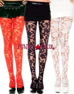 MUSIC LEGS ML-7344, Woven Floral Design PantyHose