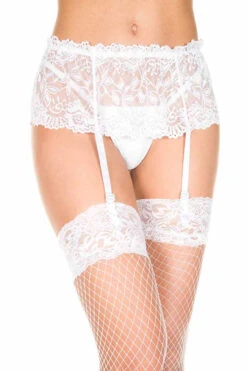 MUSIC LEGS ML-7706, White Lace And Satin Bow Garterbelt Set