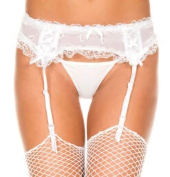 MUSIC LEGS ML-7722, Heart Embroidered Mesh Garterbelt