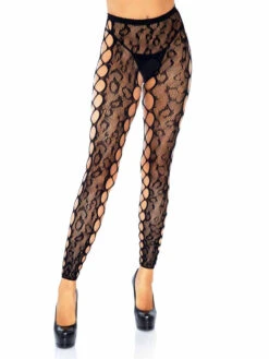 LA-7812, Leopard Lace Tights With Net Side Panels By Leg Avenue