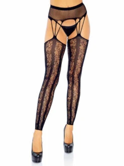 LA-7813, Striped Lace Footless Stockings With Fishnet Garter Belt By Leg Avenue