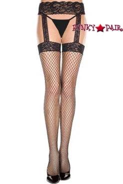 MUSIC LEGS ML-7996, Diamond Net Garterbelt Stockings -Funky Lingerie Outlet 7996 black med 38911.1567810820