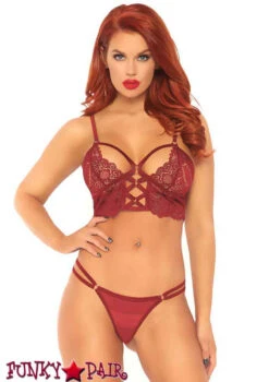 Leg Avenue | LA81577, Lace Bralette With G-string -Funky Lingerie Outlet 81577 Burgundy 15678.1576268247