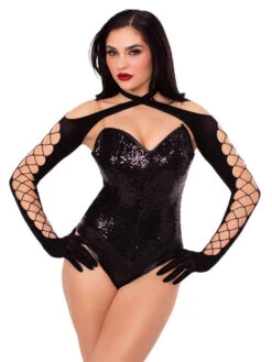 LA81591, Net And Opaque Gloved Shrug