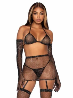 Leg Avenue | LA81617, Rhinestone Fishnet Garter Skirt Set -Funky Lingerie Outlet 81617 003 001 54940.1669055832